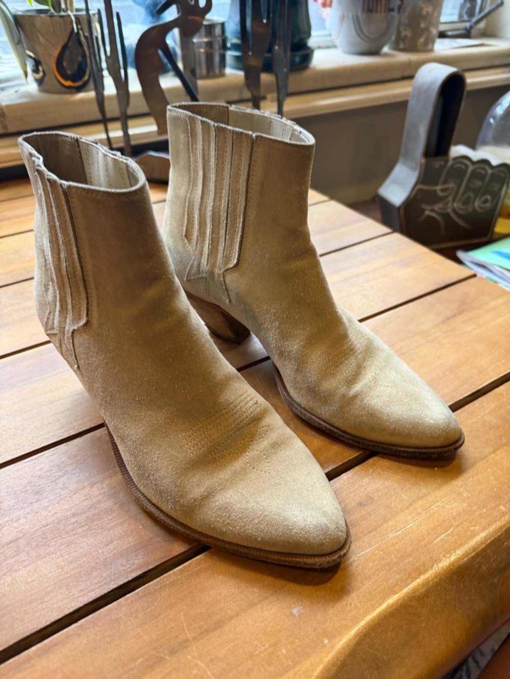 Golden Goose Suede Ankle Booties in Beige